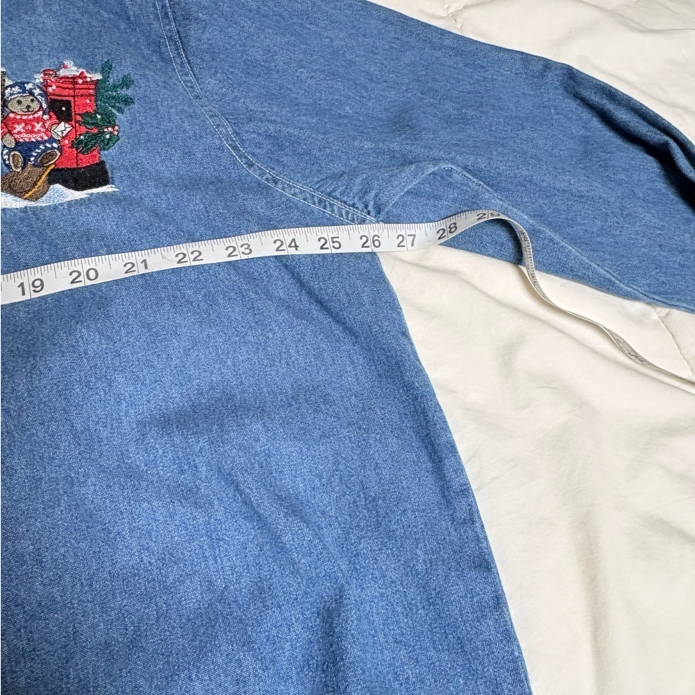 Bobbie Brooks Blue Denim Shirt with Embroidered Christmas Teddy Bears Size 18/20 - Picture 13 of 16